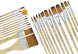 Jerry Q Art 24 Pcs Artist Paint Brush Set with Free Carry Pouch for Watercolor, Acrylic, Oil and All Media, Suitable for Canvas, Paper, Ceramic, Golden Nylon Hair, Wood Handles JQ-B24