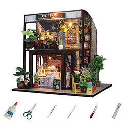 MAGQOO Dollhouse Miniature DIY House Kit Creative Room with Furniture,1:24 Scale Dollhouse Kit for Romantic Valentine's Gift(Coffee House Dust Proof Included)