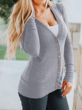 Traleubie Women's Long Sleeve V-Neck Button Down Knit Open Front Cardigan Sweater Light Grey M