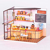 F Fityle Dollhouse Miniature with Furniture Ornaments, DIY Wooden Cafe Doll House Kit , 1:24 Scale Coffee Shop Mini House