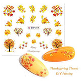 Fall Nail Stickers Halloween Thanksgiving Nail Art Accessories Decals 12 Sheets Maple Leaf Pumpkin Turkey Water Transfer Nail Art Stickers for Women Girls Kids DIY Thanksgiving Day Decorations