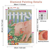 NAIMOER Diamond Painting Kits for Adults Kids, Pig Diamond Painting Kits 5D Farm Diamond Art Kits Flower Full Drill Crystal Rhinestone Embroidery Pictures Arts Craft for Home Decor (12x16 inch)