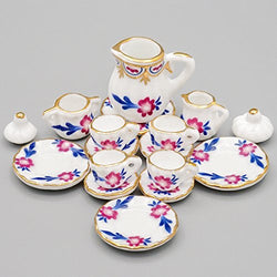 Odoria 1:12 Miniature 15PCS Porcelain Chintz Tea Cup Set Dollhouse Kitchen Accessories