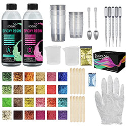 Koovac Crystal Clear Epoxy Resin Jewelry Making Kit for DIY Arts & Crafts - Bubble Free, Odorless, Non-Toxic - 2 Part 1:1 Easy to Mix Table Top Casting Resin - Gift Ready Starter Kit for Beginners