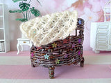 Miniature Knitting Blanket for Doll Furniture. Handmade Crochet Ivory Plaid