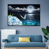 GESOON Lake Diamond Painting Kits for Adults,Moon Large DIY 5D Diamond Art Kits Full Drill, Flowers with Butterfly Paint by Diamond for Wall Decor Gift 28x16
