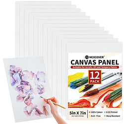 NEXCOVER Painting Canvas Panels - 12 Pack 5x7 Inch, 100% Cotton, Primed Blank White Canvases, Small Art Panel, MDF Board, Acid-Free, Non-Toxic, Artist Canvas for Acrylic, Oil, Tempera, Gouache Paint