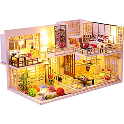 Dollhouse Miniature with Furniture,DIY 3D Wooden Doll House Kit Japanese Style Building Plus with Dust Cover and Music Movement,1:24 Scale Creative Room Idea Best Gift for Children Friend Lover M030