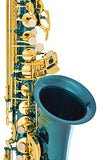 Lazarro Professional Sea Blue Body Gold Keys E-flat Eb Alto Saxophone Sax with 11 Reeds, Case, Music Book, Mouthpiece and Many Extras, 360-SB