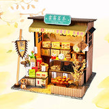 Dollhouse Miniature with Furniture,DIY 3D Wooden Doll House Kit Tea Shop Series Style Plus with Dust Cover and LED,1:24 Scale Creative Room Idea Best Gift for Children Friend Lover BM831 (Yunwu Tea)