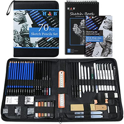 H & B 70 pcs Sketching Pencil Set with Sketchbook,Pro Sketch Pencils for Drawing, Art Supplies for Adults,Artists,Beginners,Teens and Kids