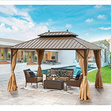 MELLCOM 10' X 13' Hardtop Gazebo Galvanized Steel Outdoor Gazebo Canopy Double Vented Roof Pergolas Aluminum Frame with Netting and Curtains for Garden,Patio,Lawns,Parties