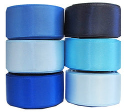 HipGirl Solid Double Face Satin Ribbon Mini Collection (6x5yd 7/8" Satin Ribbons-Blue Tone)