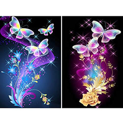 2 Pack 5D Full Drill Butterfly Diamond Painting Kit, UNIME DIY Diamond Rhinestone Painting Kits for Adults and Beginner Embroidery Arts Craft Home Decor, 16 X 12 Inch (Butterfly Diamond Painting)