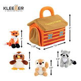 KLEEGER Cute Plush Woodland Animals Toy Set For Kids With Carrier | Adorable & Fluffy Stuffed Owl, Raccoon, Fox & Squirrel Toys With Sounds (Country Friends)