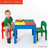 Play Platoon Kids Activity Table Set - 3 in 1 Water Table, Craft Table and Building Brick Table with Storage - Includes 2 Chairs and 25 Jumbo Bricks - Primary Colors