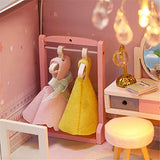 TOYROOM DIY Miniature Dollhouse Kit Girls Pink Handmade Wooden Mini Dollhouse Collection Miniature Furniture Gift for Teens Adults Decoration with Dust Cover and Music Box