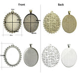 20 Counts Oval Bezels Pendant Trays with 20 Counts Glass Cabochon Round Dome Tiles for Jewelry