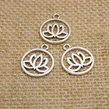 Pack of 50 Lovely Round 20mm Lotus Flower Charms Pendants DIY Antique Charms Pendant (50 Lotus