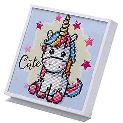 5D DIY Diamond Painting by Number Kits for Kids Cute Unicorn Crystal Rhinestone Diamond Embroidery Paintings Pictures Arts Craft with Framed 8x8