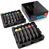 ARTEZA Acrylic Paint, Set of 12 Colors/Tubes (22 ml/0.74 oz.) with Storage Box, Rich Pigments,