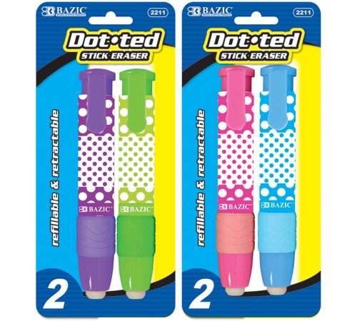 BAZIC Dot.ted Retractable Stick Erasers (2/Pack), Case of 24