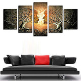 AWLXPHY Decor Abstract Canvas Wall Art Yellow and Black Set Lover Kiss Trees Painting Framed 5 Panels for Living Room Decor Retro Portrait Figures Prints Artwork Giclee (Yellow,W60 x H30)