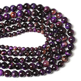 Natural Purple Tiger Eye Beads Round Loose Stone Beads Energy Gemstone Healing Power for Jewelry Making 8mm 46pcs 15"