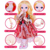 Beem Jun 1/6 BJD Dolls 11 Inch 13 Removable Ball Joints Dolls for Age 3+ Girls Kawaii Fashion Dolls Adorable Cute Doll Kids Toy with Clothes and Gold Hair Christmas Birthday Gift for Girls (Rose Red)