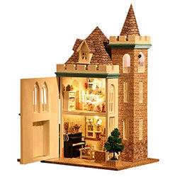 Spilay Dollhouse DIY Miniature Wooden Furniture Kit,Mini Handmade Craft Castle Model Plus with Dust Cover & Music Box,1:24 Scale Creative Doll House Toys for Teens Adult (Moonlight Castle)