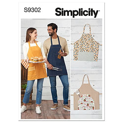 Simplicity Men's and Women's BBQ Style Apron Packet, Code 9302 Sewing Pattern, One Size, White