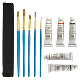 PHOENIX Watercolor Paint Set with Zip Carry Case - Paint and Brush Set Travel Pack with 5 Horsehair Brushes & 5 Tubes of Watercolor Paints