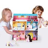 LADUO Dollhouse Toy Set, with Furniture and Remote Control Lights. 6 Rooms on Three Floors, Doll House Toy for 3-6year Girls