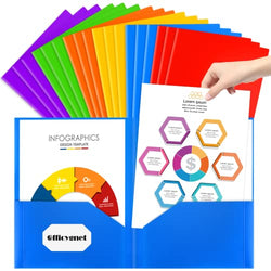 Officygnet 18 Packs 2 Pocket Folders, Durable Heavy Duty Plastic Folders for School and Office Supplies, Bulk Two Pocket Folders for Letter Size Paper, 6 Colors