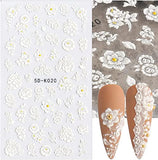 Flower Nail Art Stickers 5D Embossed Nail Decals, 4 Sheets Spring Summer Blossom Rose Self-Adhesive Nail Art Supplies, DIY Nail Accessories Acrylic Nail Decoration for Women
