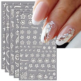 JMEOWIO 10 Sheets White Flower Star Nail Art Stickers Decals Self-Adhesive Pegatinas Uñas Spring Floral Nail Supplies Nail Art Design Decoration Accessories