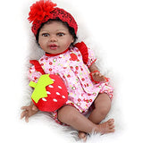 Aori Reborn Baby Dolls 22 Inch Realistic Black Reborn Dolls Lifelike Weighted African American Newborn Baby Girls with Pink Clothes and Strawberry Accessories Great Gift Set for Girls Age 3+