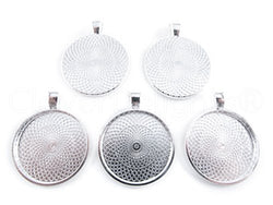 20 CleverDelights Round Pendant Trays - Shiny Silver Color - 25mm 1" Diameter - Pendant Blanks