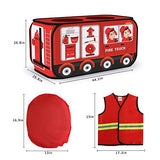 Temi Fire Truck Tent - Foldable Pop Up Pretend Play Tent | Playhouse for Kids Outdoor Indoor | Included Role Play Firefighter Costume and Fire Tools (44x26in)