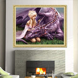 DIY 5D Diamond Painting by Number Kit, Beauty and Dragon Crystal Diamond Embroidery Cross Stitch Arts Craft Canvas for Wall Decor 12x16 inches