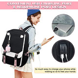 Bevalsa Backpack with Lunch Bag Bookbag Set for Girls Kids Middle High School College Student 21L Casual Daypack Children Schoolbag Bookbag with USB Charging Port (Black)