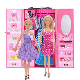 SOTOGO Doll Closet Wardrobe Set for 11.5 Inch Girl Doll Clothes Accessories Storage Include 11 Sets Doll Clothes/Casual Wear/Dress/Wedding Dress, Shoes, Bags, Necklace, Hangers, Trunk, Wardrobe