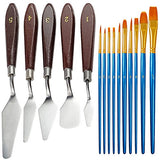 5 Pcs Palette Knives Set with 10 Pcs Painting Brushes, FineGood Stainless Steel Spatula Oil Paint