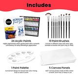 Chalkola Acrylic Paint Set for Adults, Kids & Artists - 40 Piece Acrylic Painting Supplies Kit, with 24 Acrylic Paints (22ml), 10 Painting Brushes, 5 Canvas for Acrylic Painting (8x10) & 1 Palette