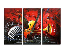 Noah Art-Modern Music Wall Art, 100% Hand Painted Musical Instruments Contemporary Abstract Oil Paintings On Canvas, 3 Panel Framed Inspirational Wall Art for Kids Room Wall Decor, 12x24inch x 3 Pcs