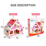 TOYROOM Wooden Dollhouse Pink Doll Playhouse Cottage Set Wood Pretend Play 2-Story Playset with 35 PCS 1:12 Scale Furniture Accessories Doll Home for Kids Toddlers Girls (Pink)