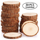 Fuyit Natural Wood Slices 30 Pcs 2.8-3.1 Inches Unfinished Wood Craft Kit Undrilled Wooden Circles Without Hole Tree Slice with Bark for Arts Painting Christmas Ornaments DIY Crafts