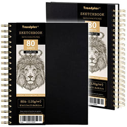 Trandpter Premium Sketchbook Hardcover - Drawing Books, 80 lb/120 GSM Heavyweight Paper, 160 Sheets Spiral Bound Sketch Pad, Art Paper Kids Adults Artists, 2 Pack, Black, 8.5-x-11-Inch (Sketch 002)