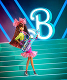 Barbie Rewind 80s Edition Dolls’ Night Out Doll (11.5-in Brunette) in Party Look Featuring Neon Jacket, Skirt & Accessories, with Cassette Tape Doll Stand, Gift for Collectors