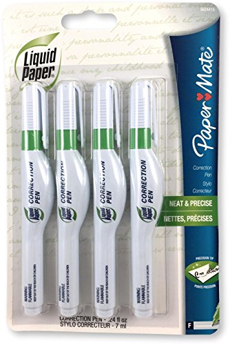 Paper Mate 5624415 Liquid Paper Correction Pen, 0.24 Fluid Ounces, 1 Blister Pack With 4 Pens